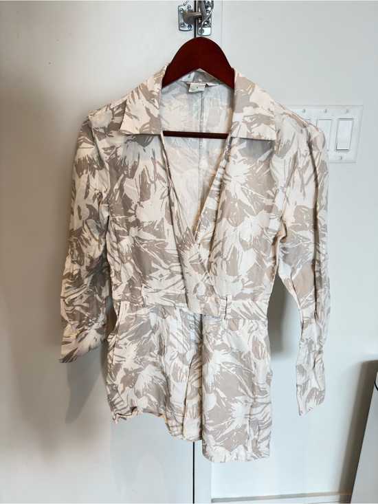 Club Monaco Pants - Club Monaco Beige and White Floral Wrap Jumpsuit